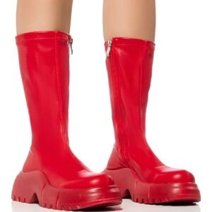 AZALEA WANG Red Futuristic Vegan Leather Flatform Boot